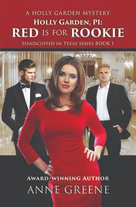 Book cover: three people, red dress, formal attire.