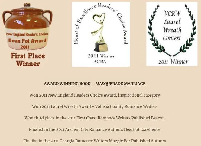 Book awards and recognitions for Masquerade Marriage.