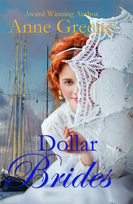 Woman with lace fan, harbor background, book cover.