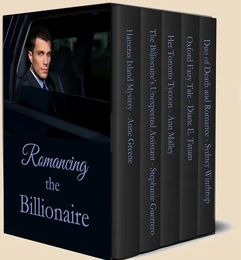 Box set of romance novels with man.