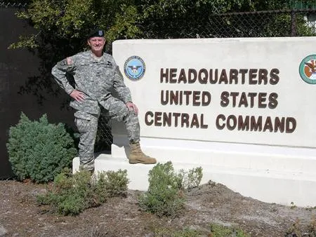 Soldier standing by United States Central Command.